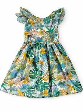 Tropical Floral Dress Girls Ruffle Sleeve Summer Beach Resort Luau Cute